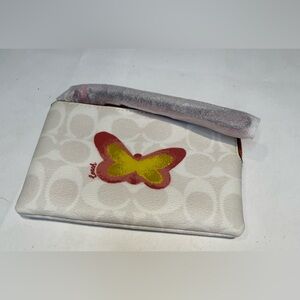 Coach White Wristlet with Red Pink and Yellow Butterfly NWT SOLD OUT LIMITED EDT